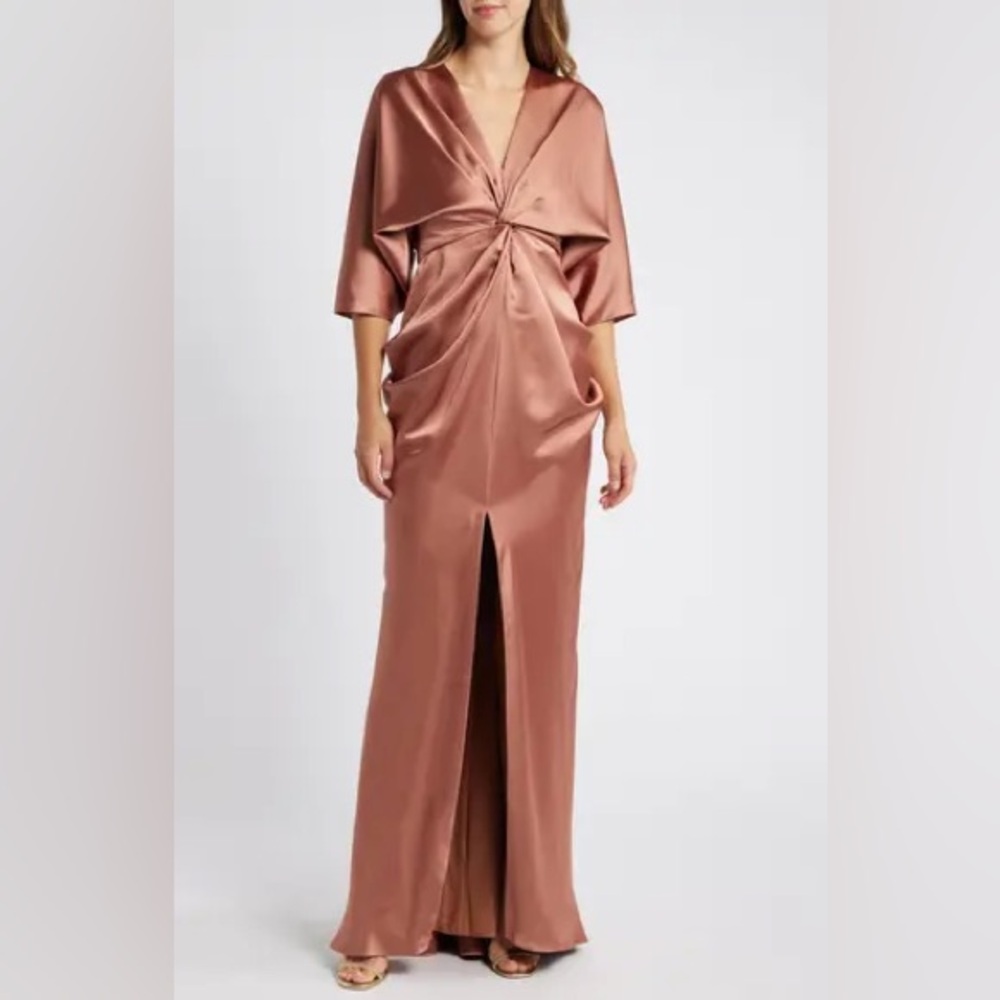 Amsale Elbow Sleeve Satin Dress
